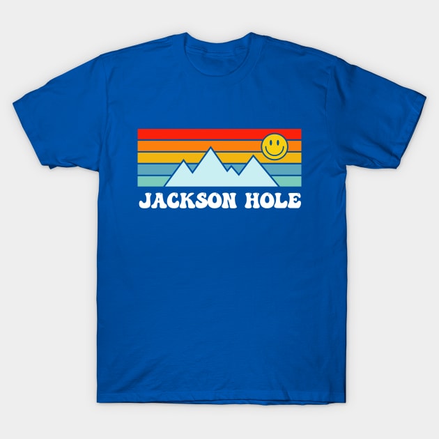 Jackson Hole Wyoming Ski Grand Teton Mountains Smiley Face T-Shirt by PodDesignShop